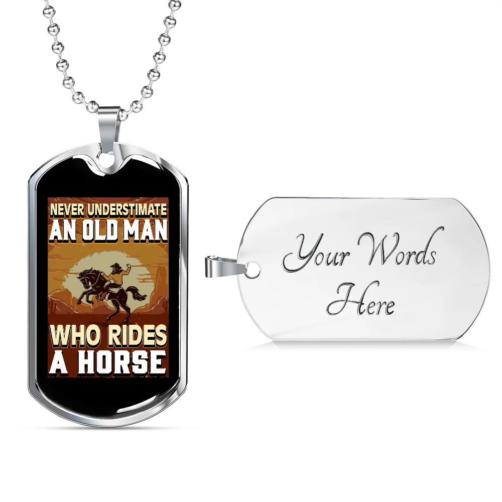 Old Man Who Rides a Horse Horse Personalized Engraved Silver Dog Tag Necklace C